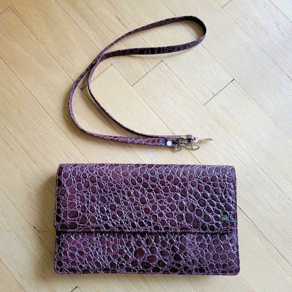 Vintage Leather Croc Embossed Burgundy Purple Bag… - image 2