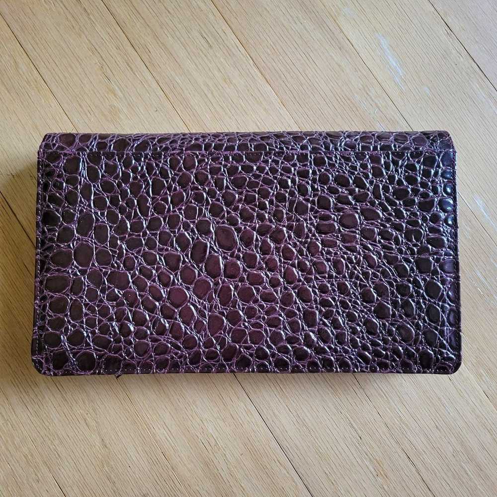 Vintage Leather Croc Embossed Burgundy Purple Bag… - image 8