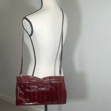 Burgundy Eel Skin Purse Clutch Leather Lined w St… - image 1