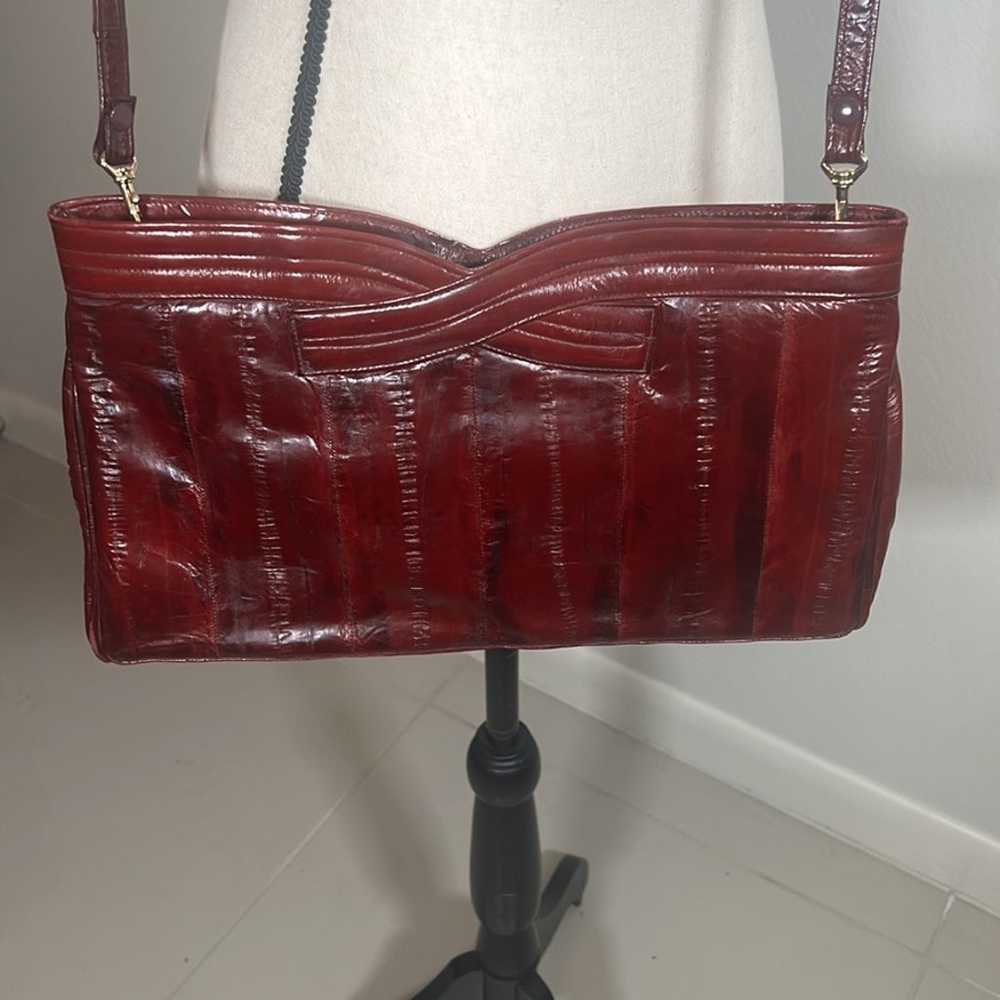 Burgundy Eel Skin Purse Clutch Leather Lined w St… - image 2