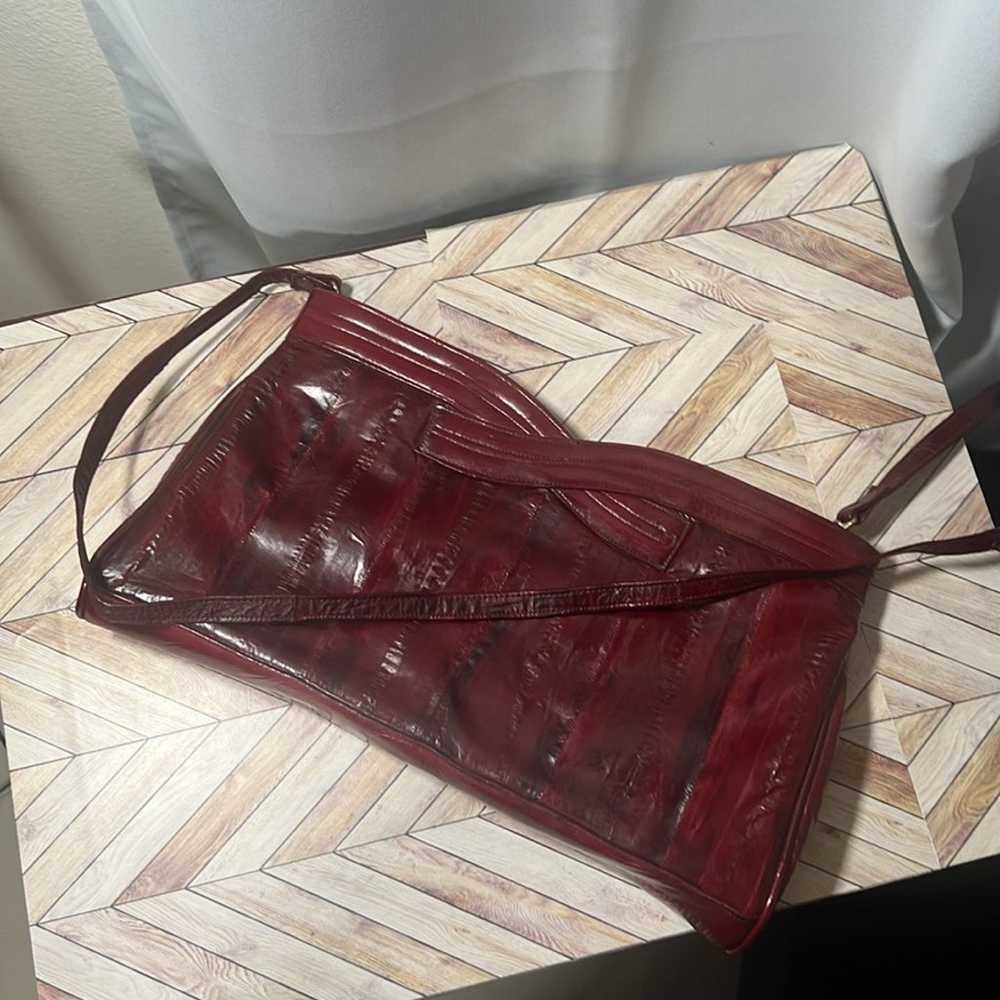 Burgundy Eel Skin Purse Clutch Leather Lined w St… - image 3