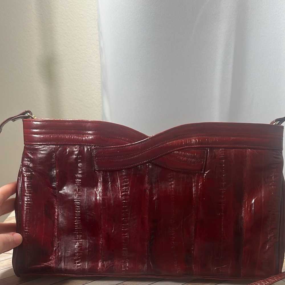 Burgundy Eel Skin Purse Clutch Leather Lined w St… - image 4