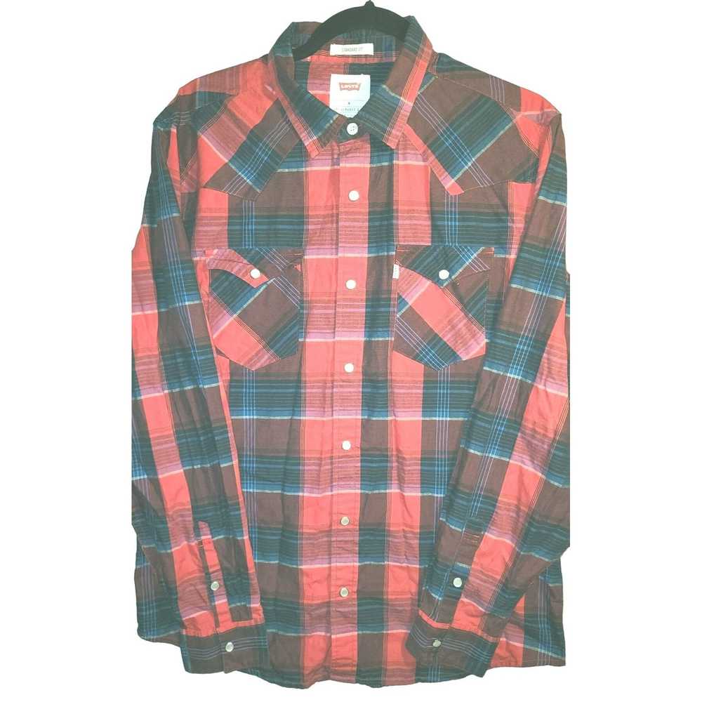 Levi's Mens Medium Levis Red Plaid Long Sleeve Bu… - image 1