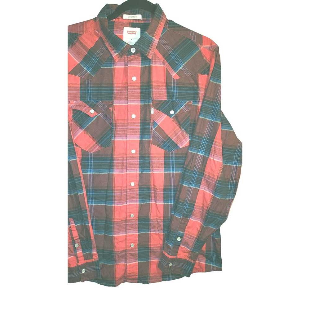 Levi's Mens Medium Levis Red Plaid Long Sleeve Bu… - image 2