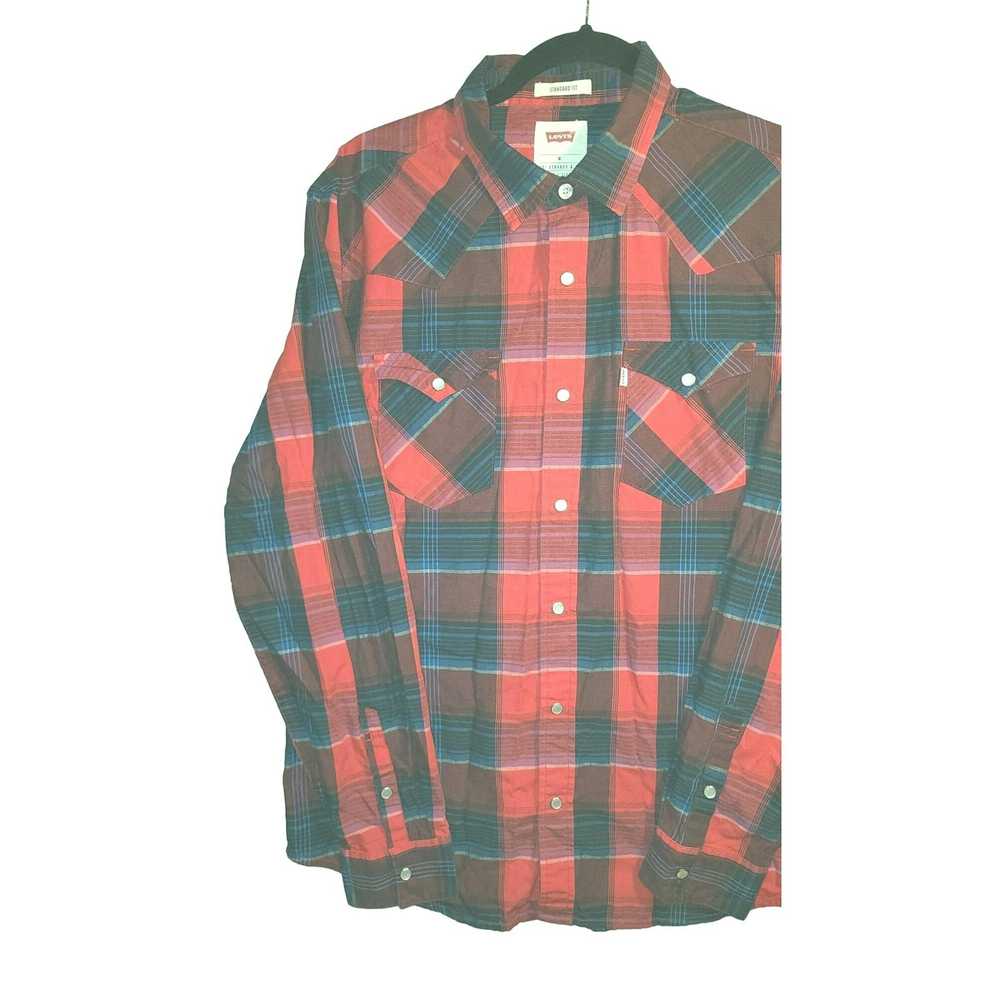 Levi's Mens Medium Levis Red Plaid Long Sleeve Bu… - image 4