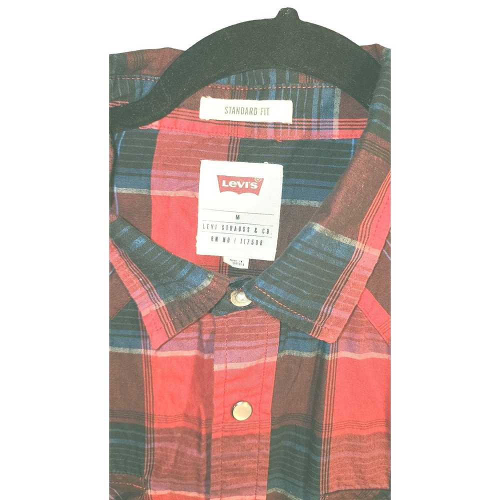 Levi's Mens Medium Levis Red Plaid Long Sleeve Bu… - image 5