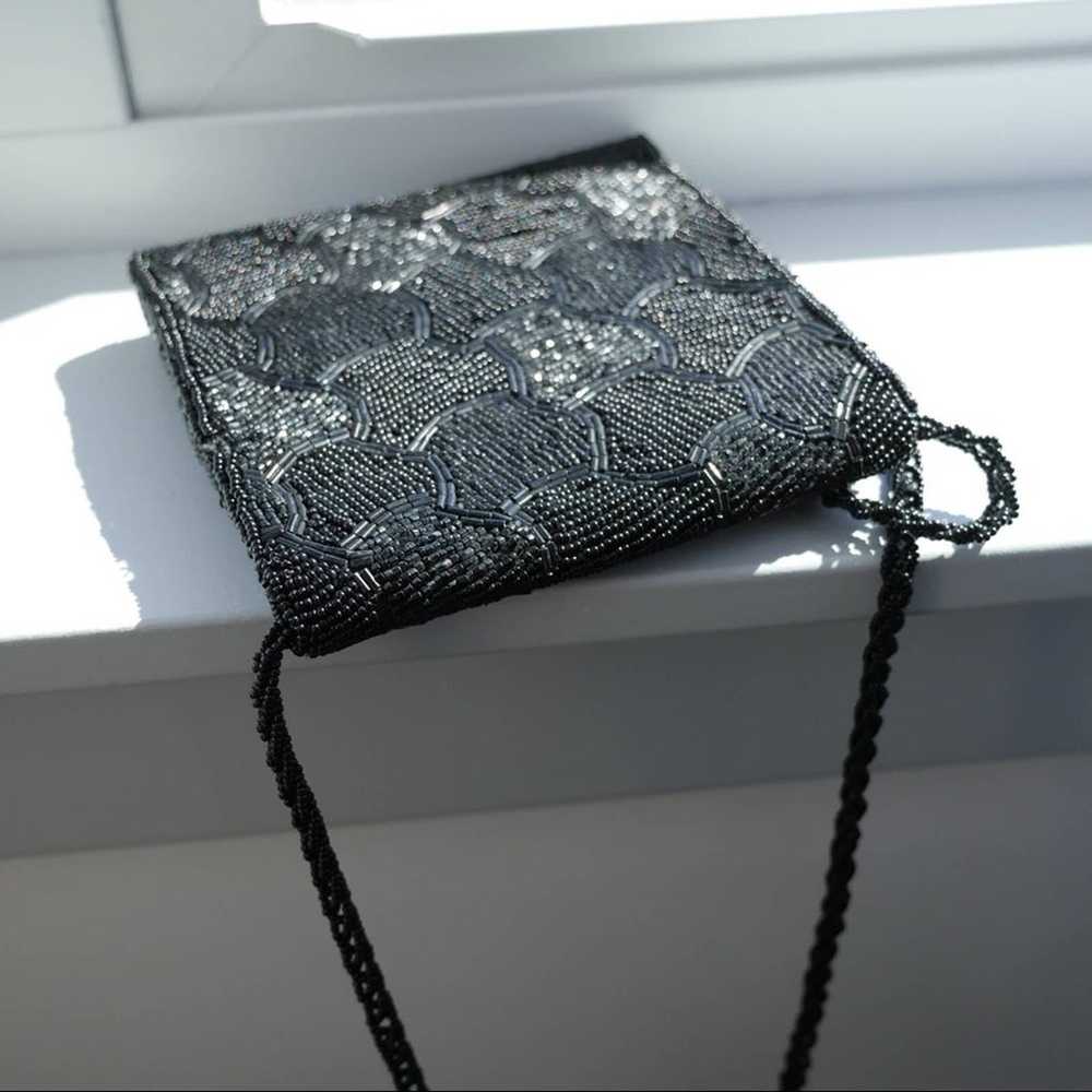 Evening Bag Black Beaded Patchwork Vintage Walbor… - image 9