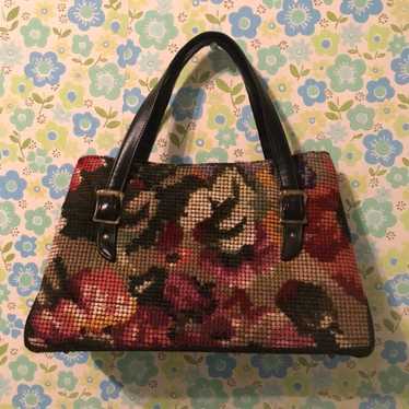 Vintage Needlepoint Black Floral Purse - image 1