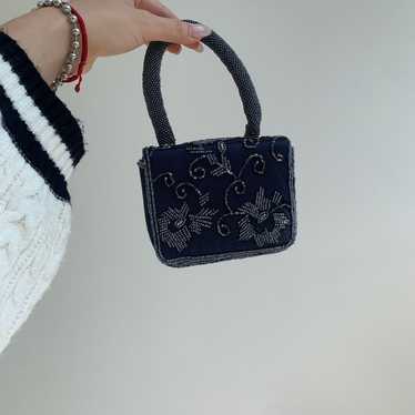 Vintage navy blue sequin embellished mini purse cl