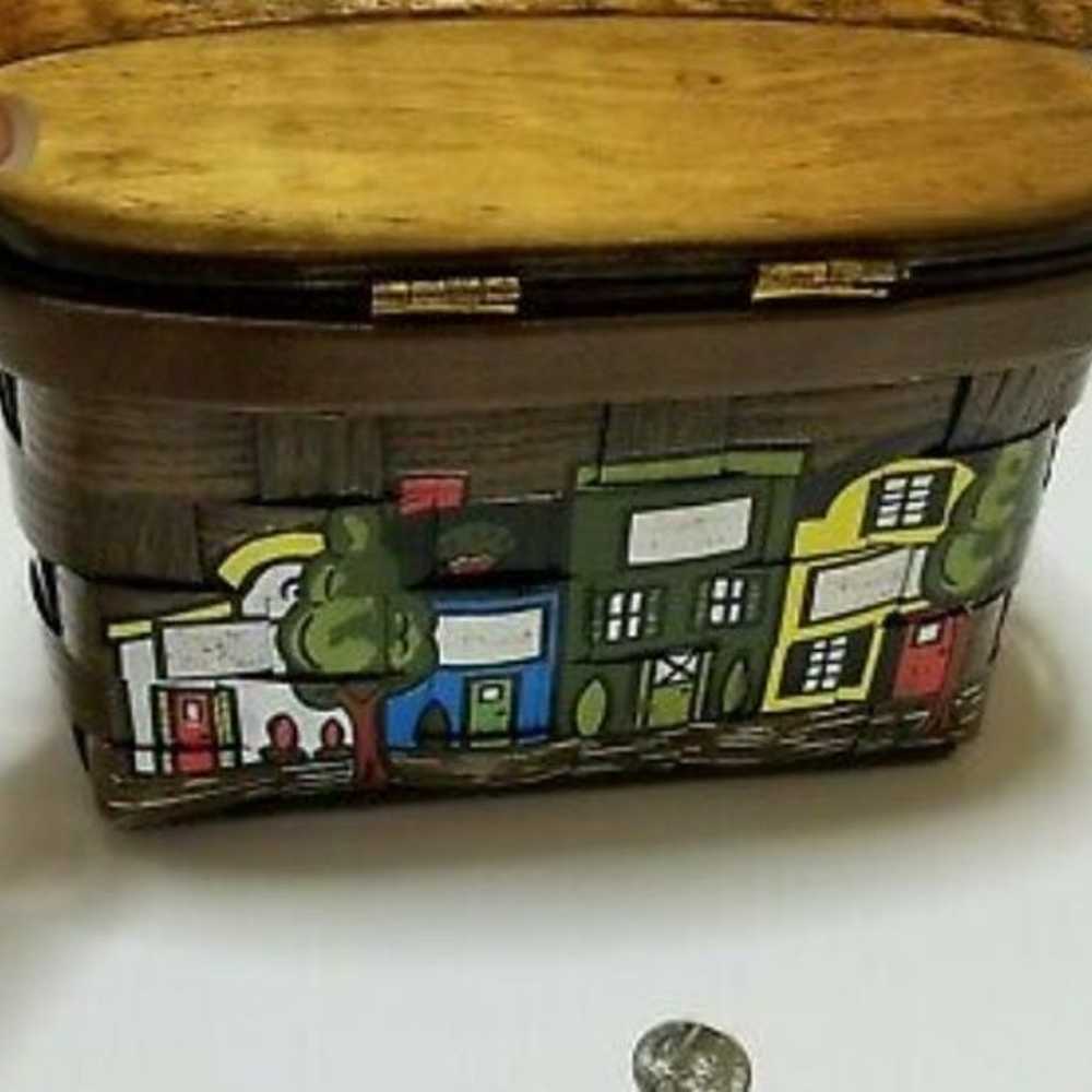 VTG FOLK ART Handpainted WOOD BASKET BAG - image 4