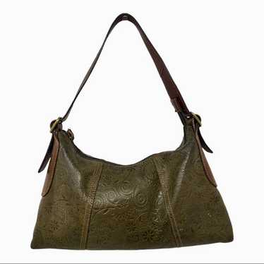 Fossil vintage green tooled leather shoulderbag - image 1