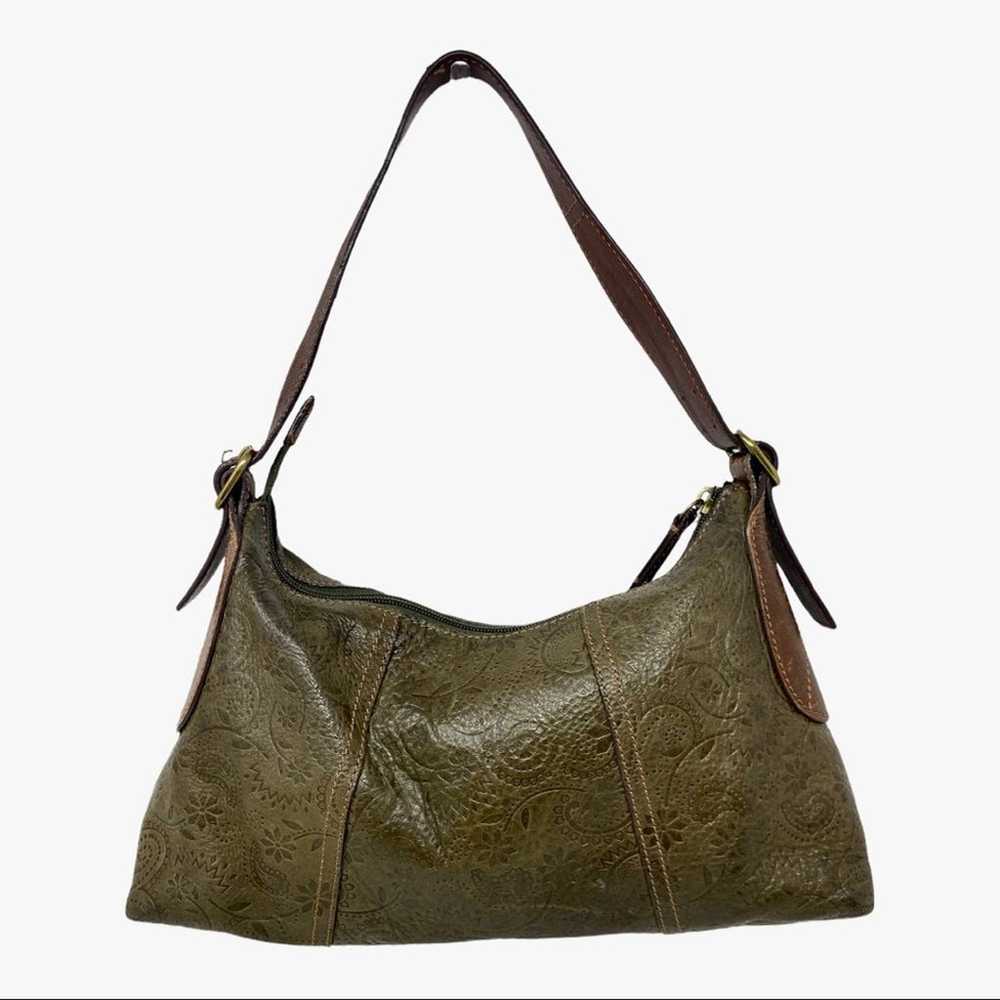 Fossil vintage green tooled leather shoulderbag - image 2