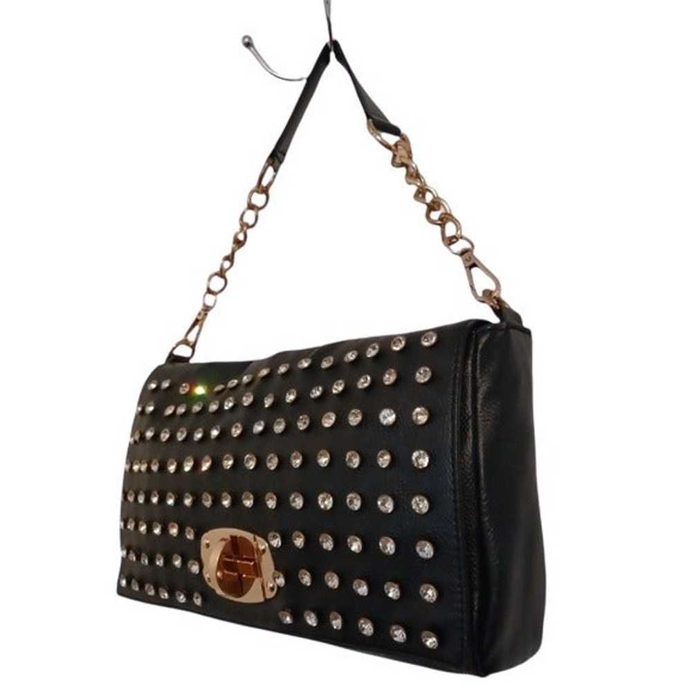 Vintage Black Rhinestone Studded Chain Purse - image 3