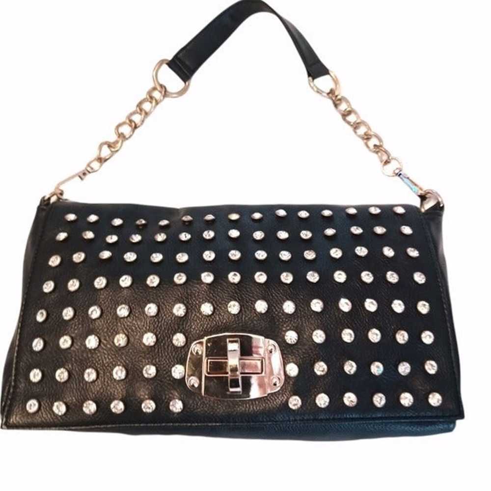 Vintage Black Rhinestone Studded Chain Purse - image 4