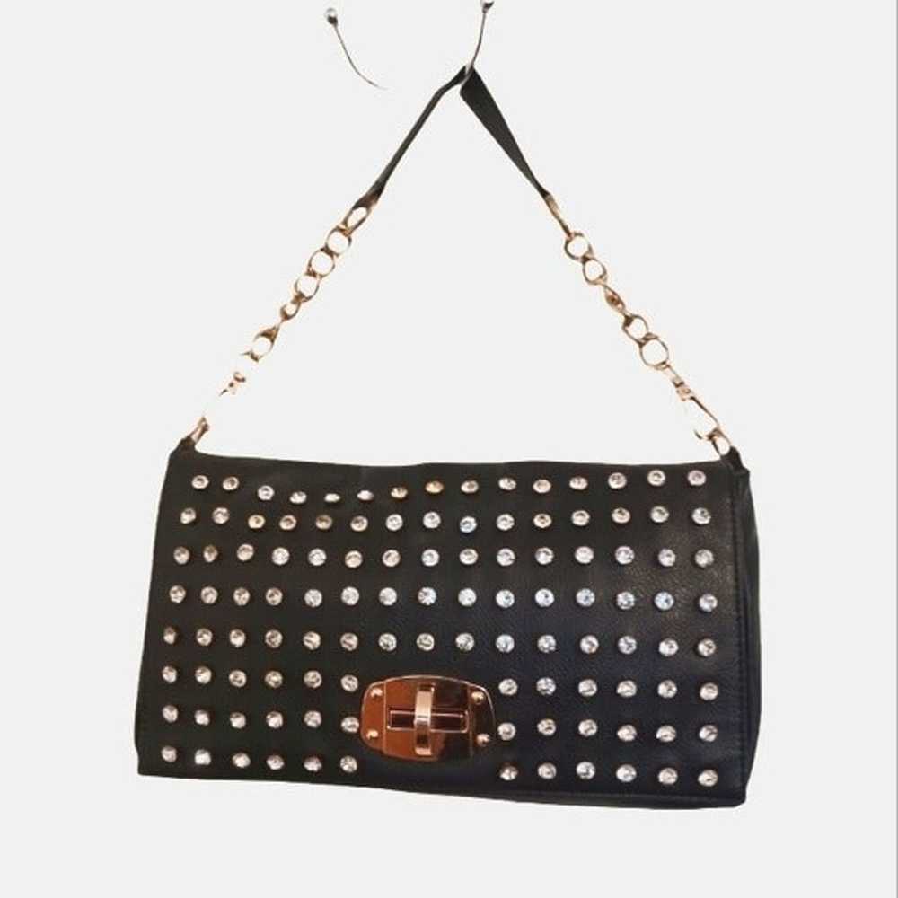 Vintage Black Rhinestone Studded Chain Purse - image 9