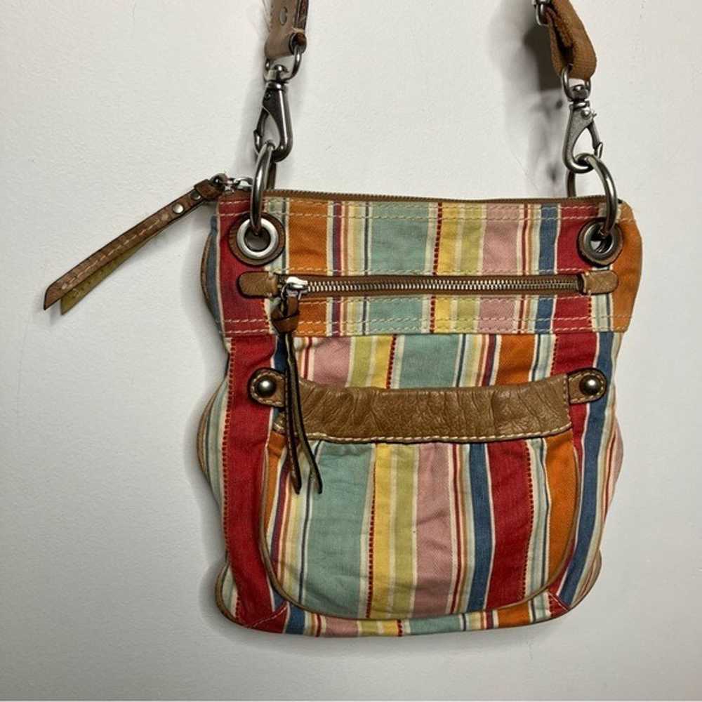 Vintage Fossil bright striped canvas cross body b… - image 1