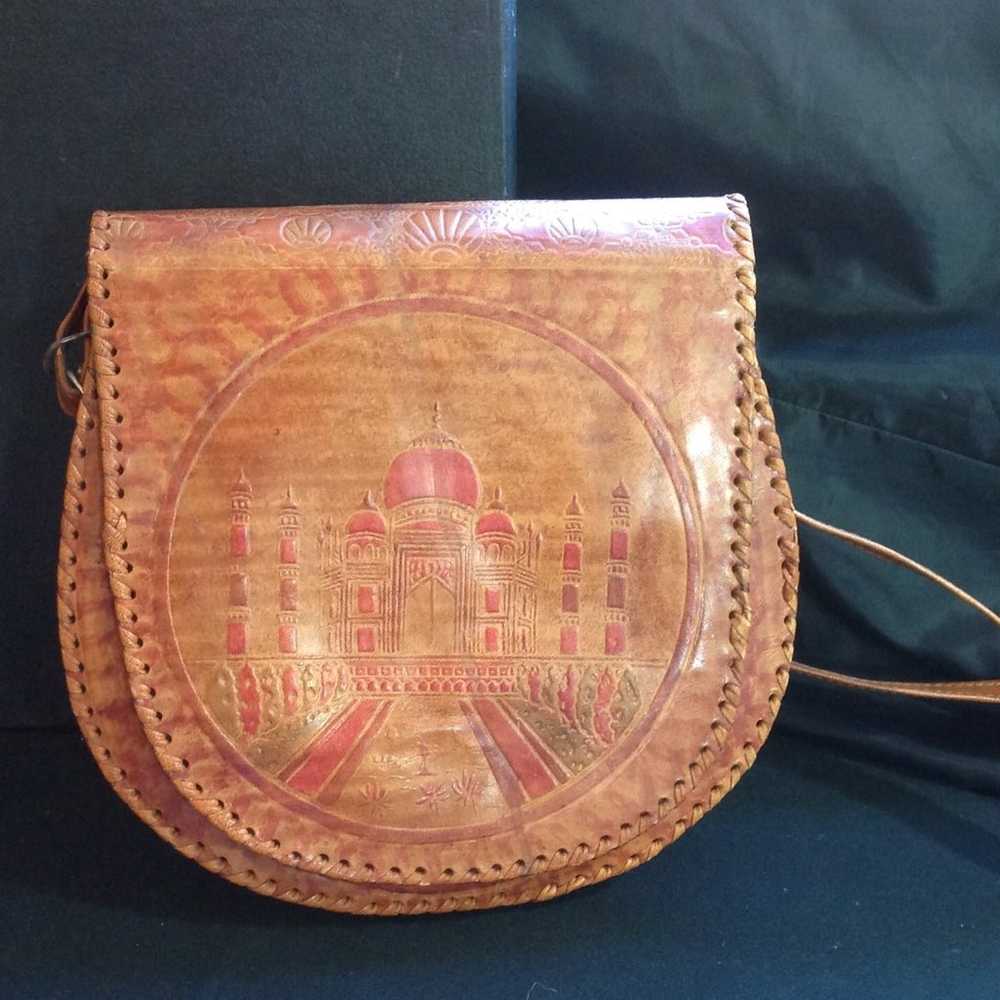 Vintage Brown Leather Tooled Shoulderbag - image 1