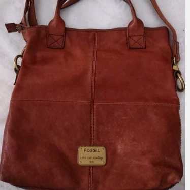 Vintage leather fossil shoulder bag Womens brown