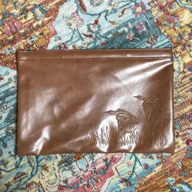 Vintage Leather Hinged Bird Clutch - image 1