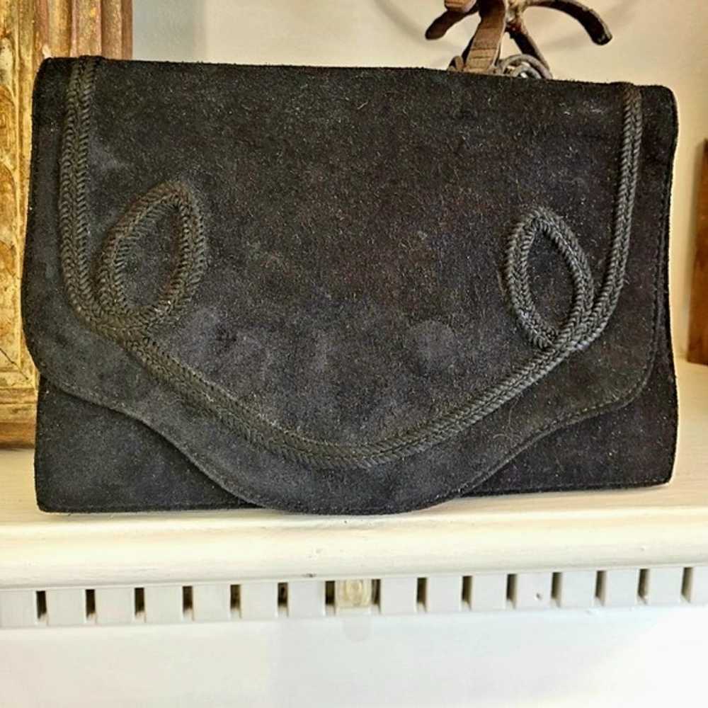 1950s Lord And Taylor black suede clutch bag - image 1