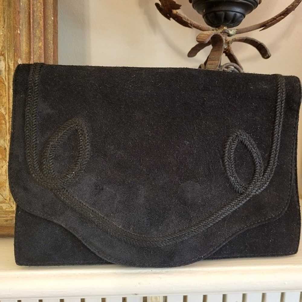 1950s Lord And Taylor black suede clutch bag - image 2