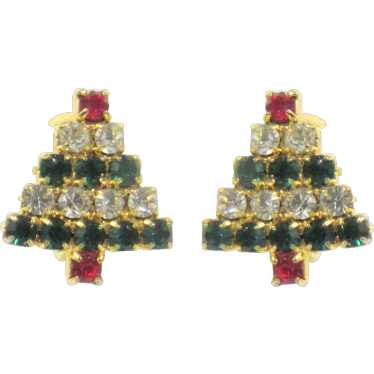 Vintage Rhinestone Christmas Tree Earrings, Clip O