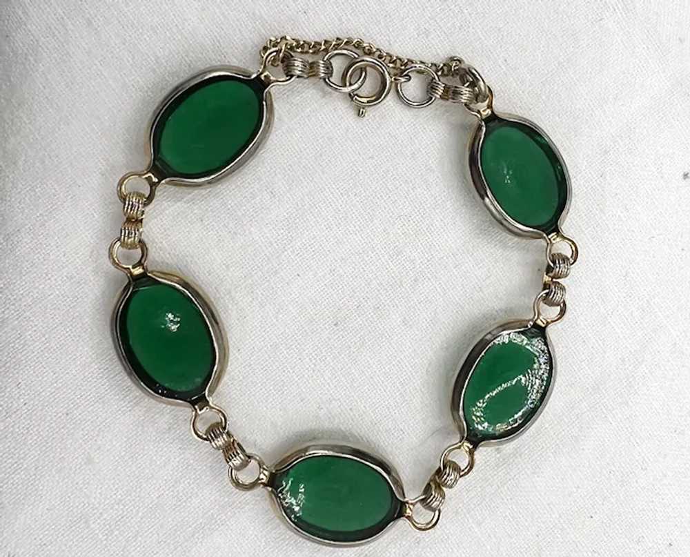 Vintage Green Glass Cabochon Link Bracelet - BR541 - image 5