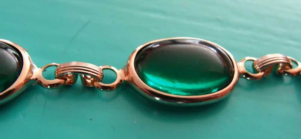 Vintage Green Glass Cabochon Link Bracelet - BR541 - image 6