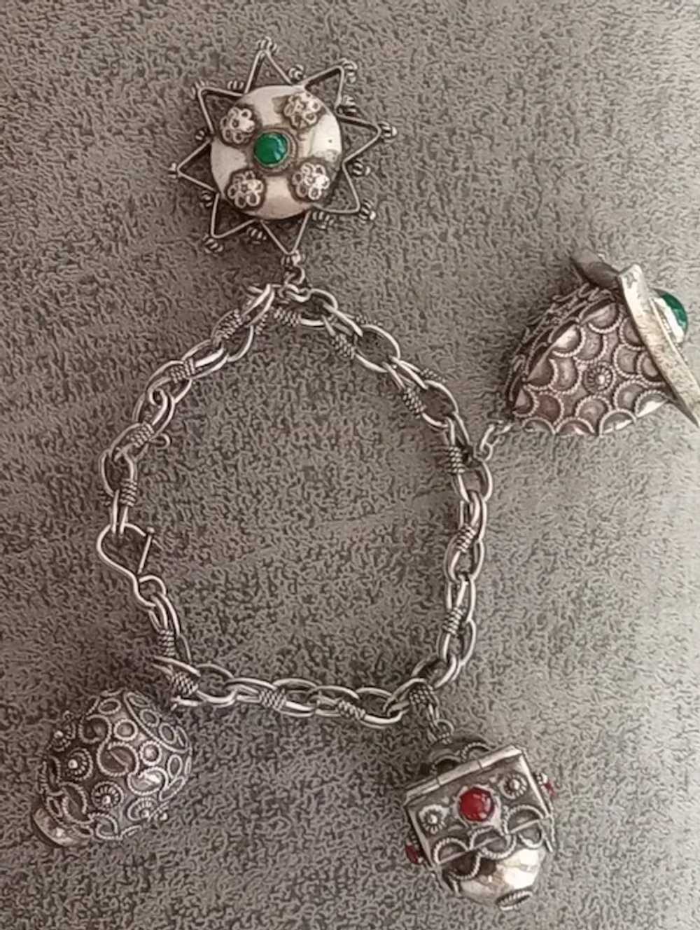 Vintage 800 silver four charm Etruscan charm brac… - image 5
