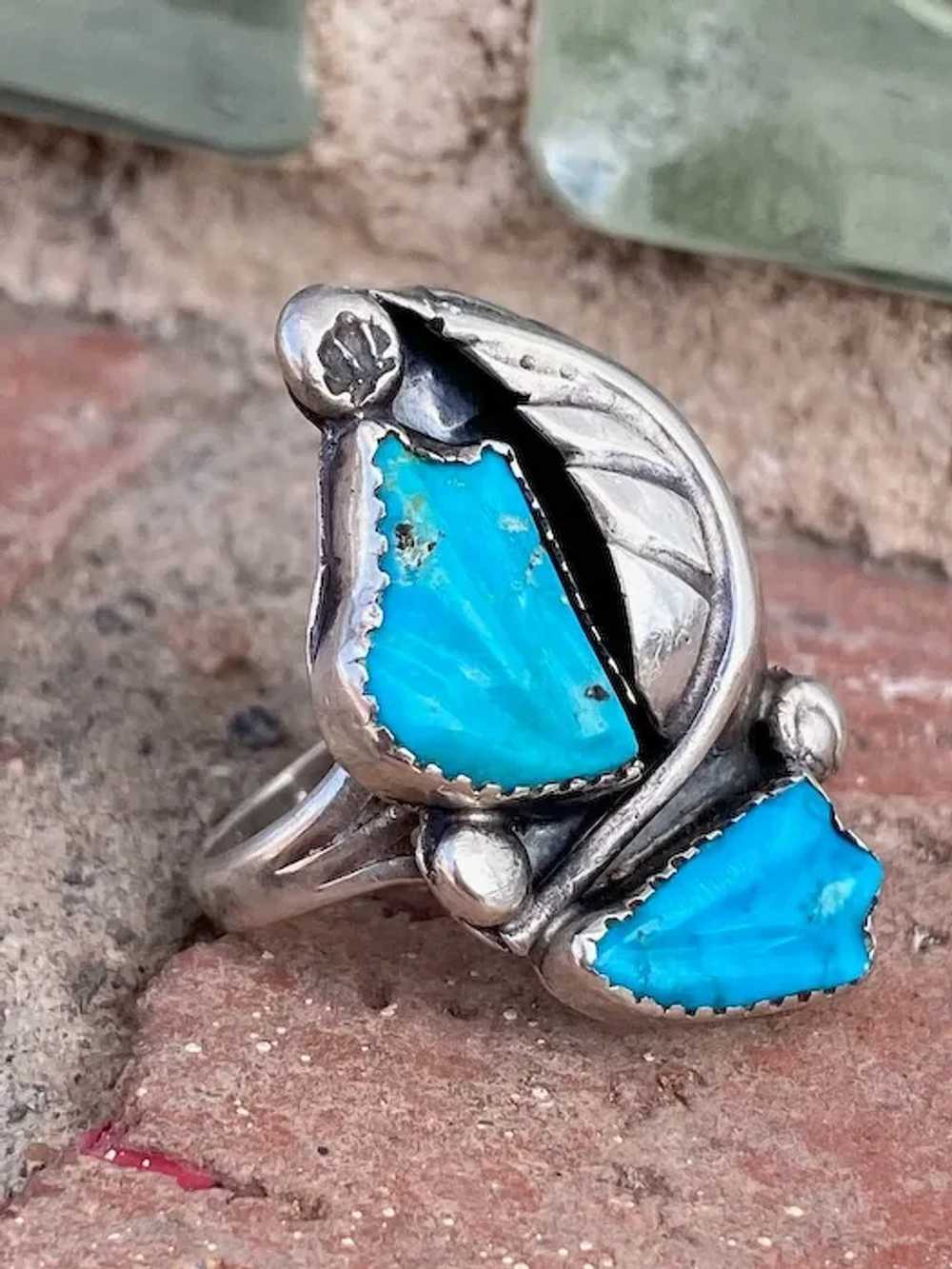 1970s Mens Turquoise Ring Sterling Silver Size US… - image 2