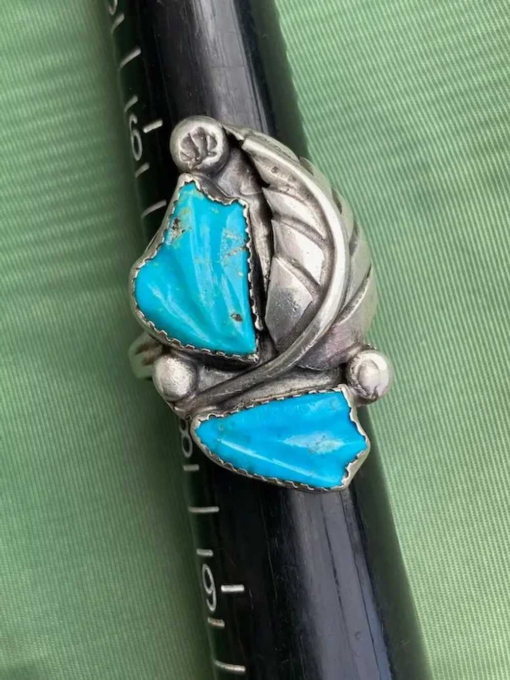 1970s Mens Turquoise Ring Sterling Silver Size US… - image 3