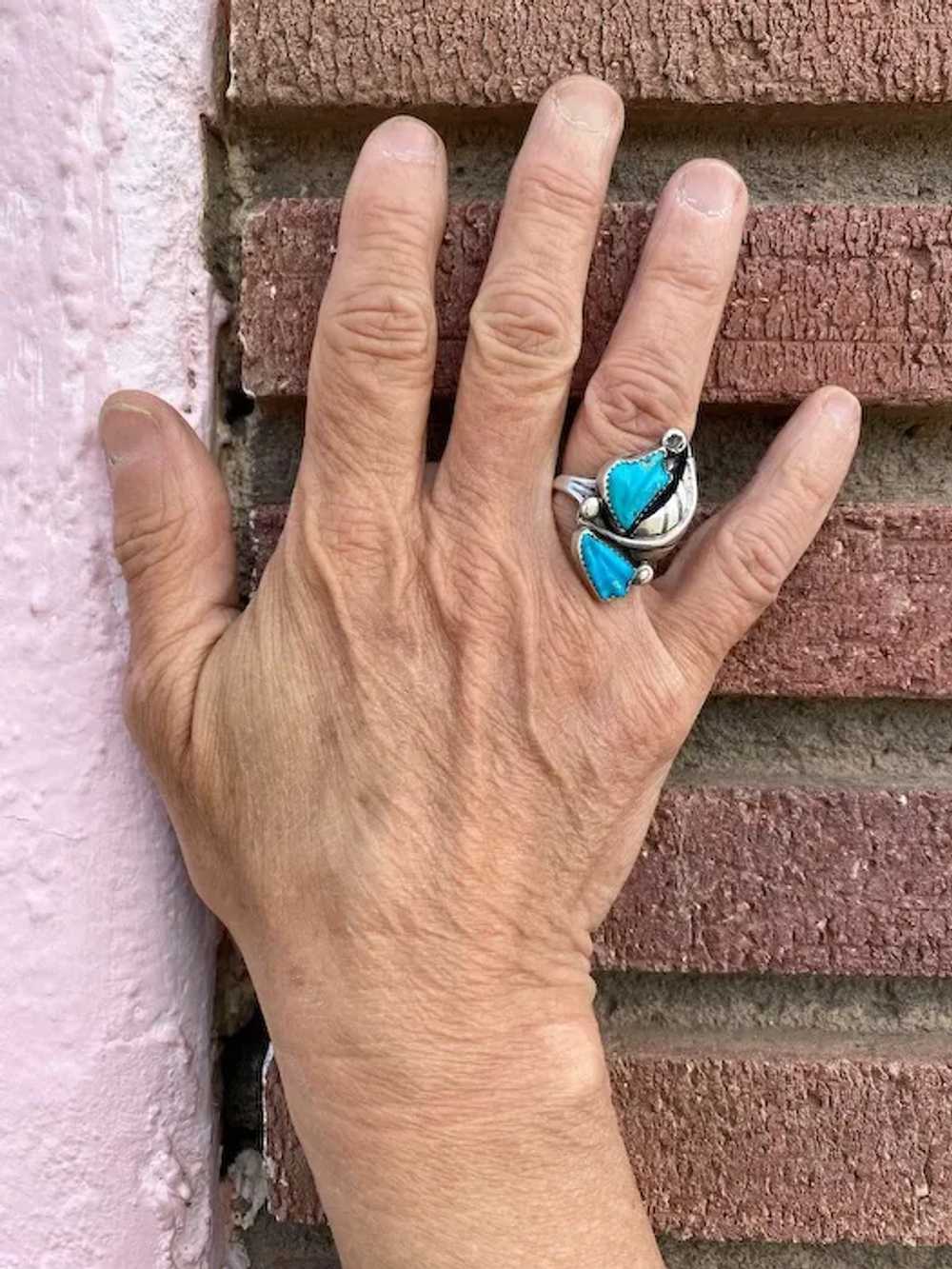 1970s Mens Turquoise Ring Sterling Silver Size US… - image 5