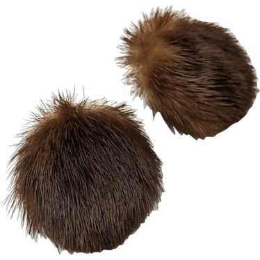 Brown Mink Fur Clip on Earrings