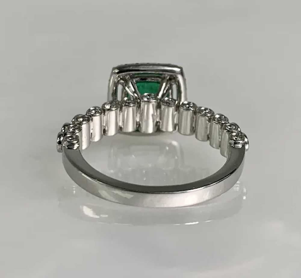 18K White Gold Square Cut Emerald Halo Diamond Ri… - image 3