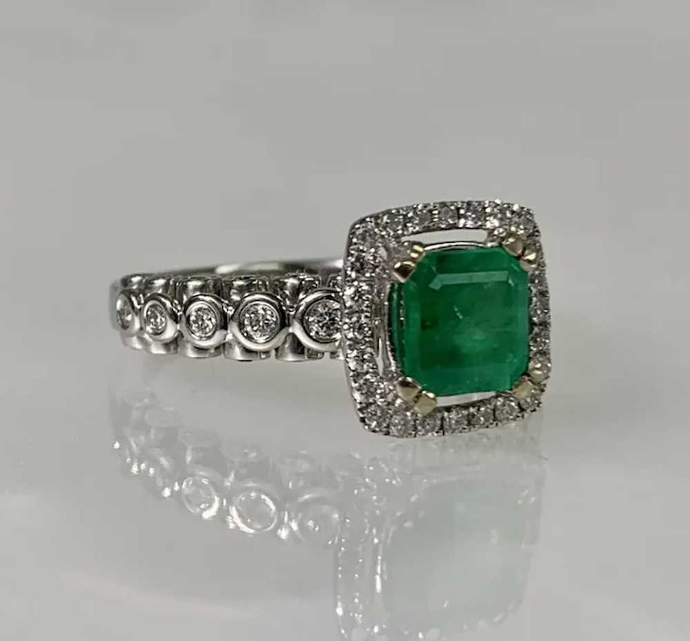 18K White Gold Square Cut Emerald Halo Diamond Ri… - image 4