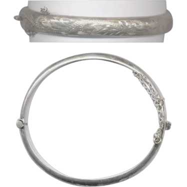 BIRMINGHAM Etched Sterling Silver Hinged Bangle B… - image 1