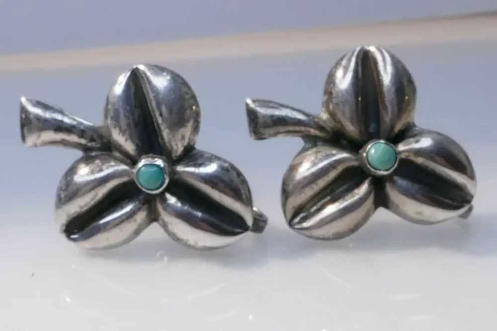 Art Deco Era Mexican Silver Clover Brooch & Earri… - image 12