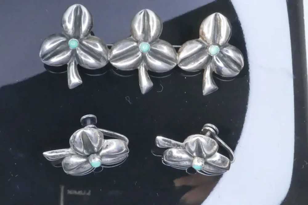 Art Deco Era Mexican Silver Clover Brooch & Earri… - image 6