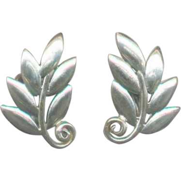 Textured Leaf Sterling Silver Screw Back Earrings Danecraft 