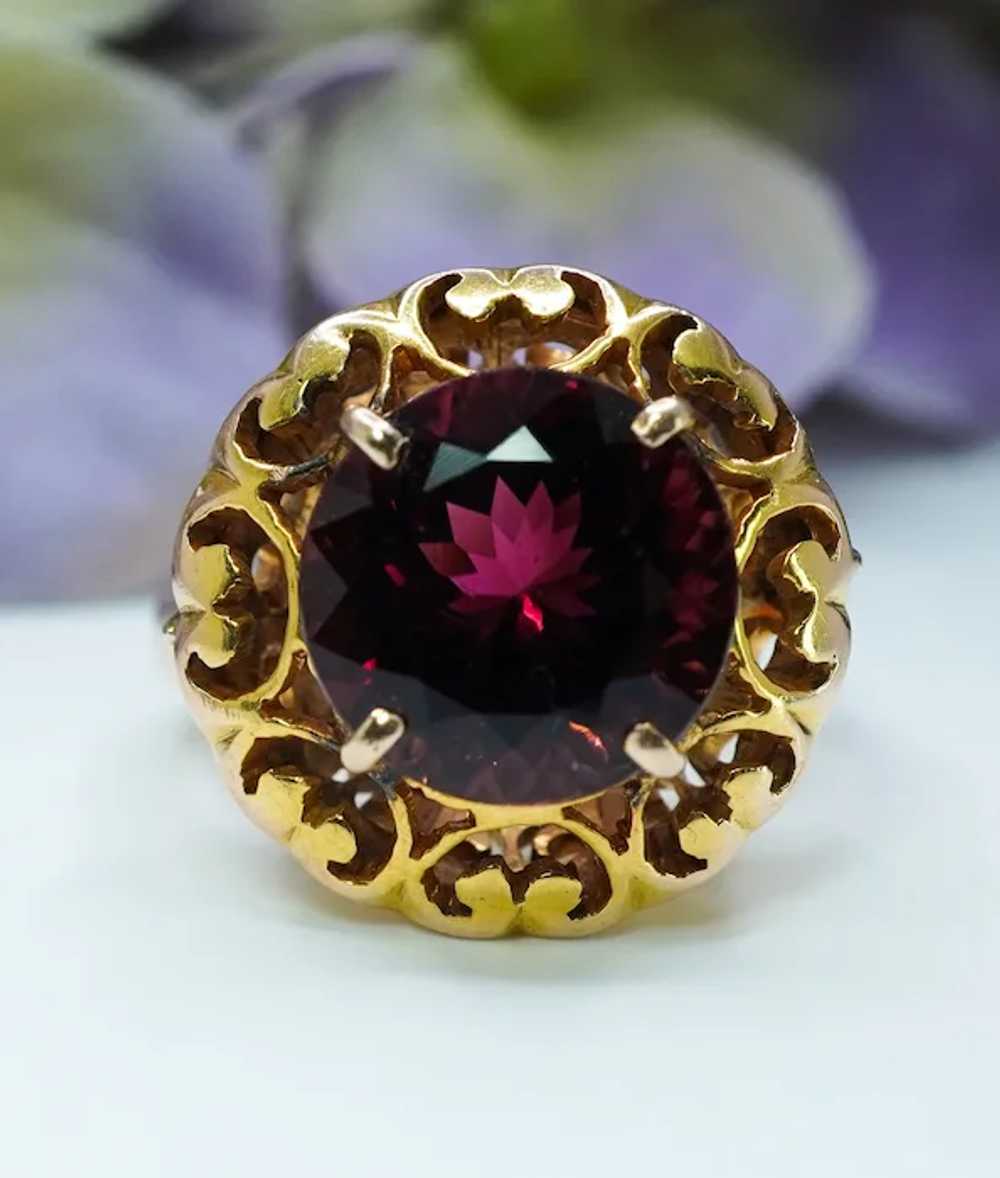 Vintage Red Tourmaline Solitaire Ring 14K Gold Es… - image 2