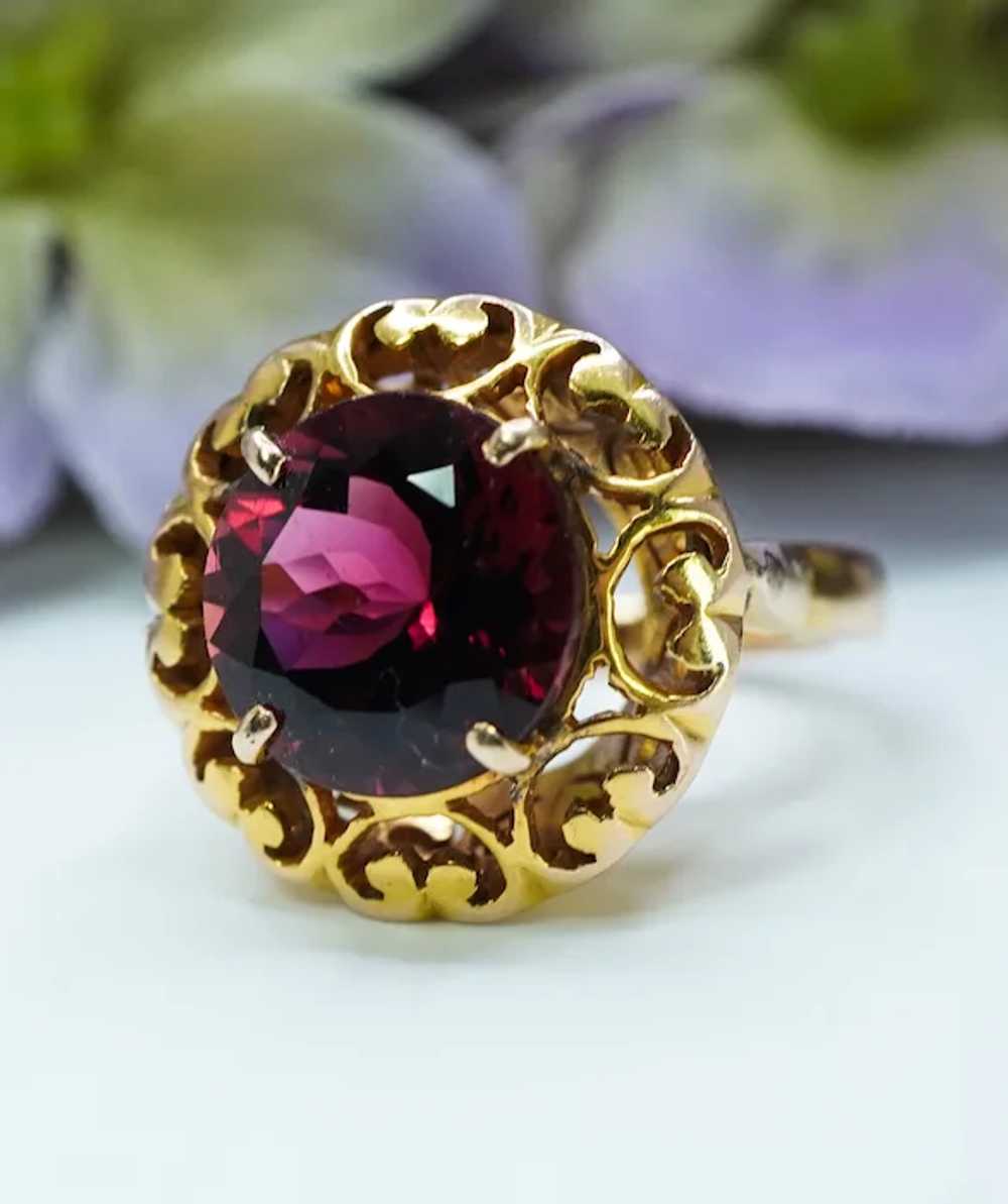 Vintage Red Tourmaline Solitaire Ring 14K Gold Es… - image 3