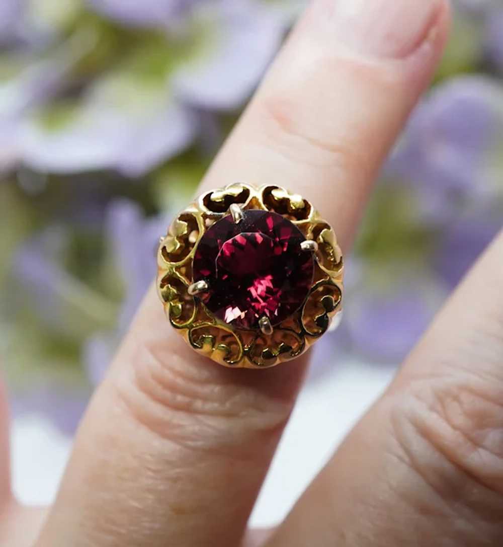 Vintage Red Tourmaline Solitaire Ring 14K Gold Es… - image 4