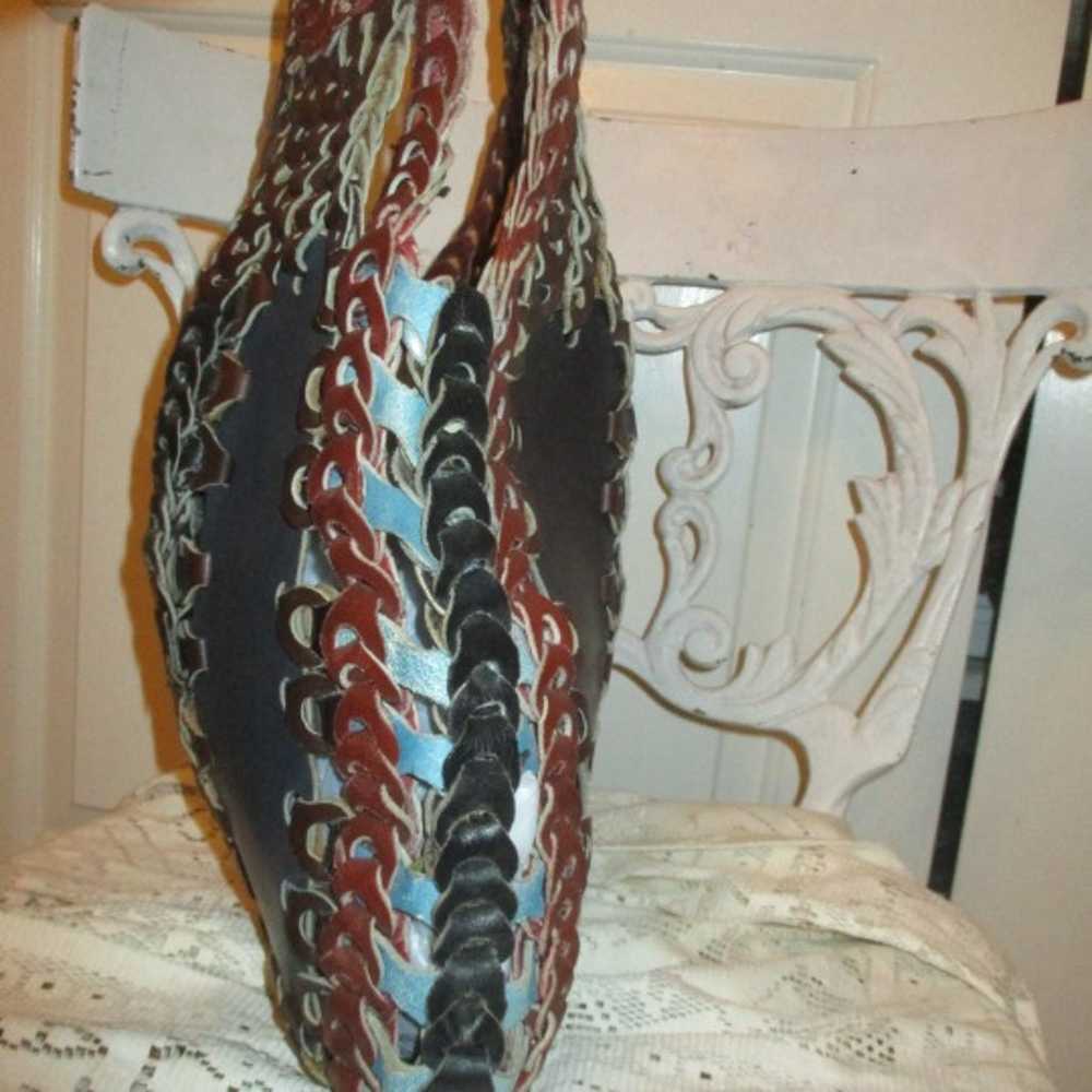 vintage boho/hippie braided leather tote/satchel - image 4