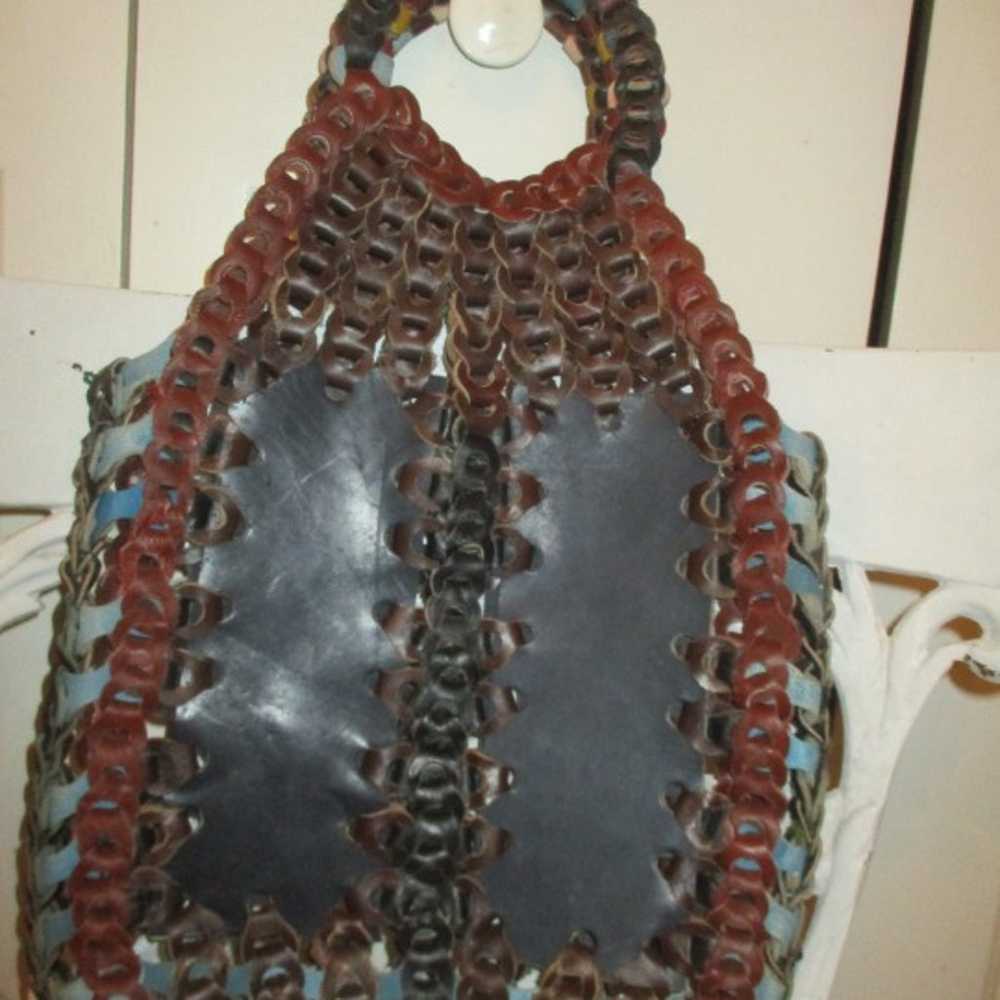 vintage boho/hippie braided leather tote/satchel - image 5