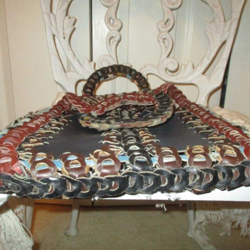 vintage boho/hippie braided leather tote/satchel - image 7