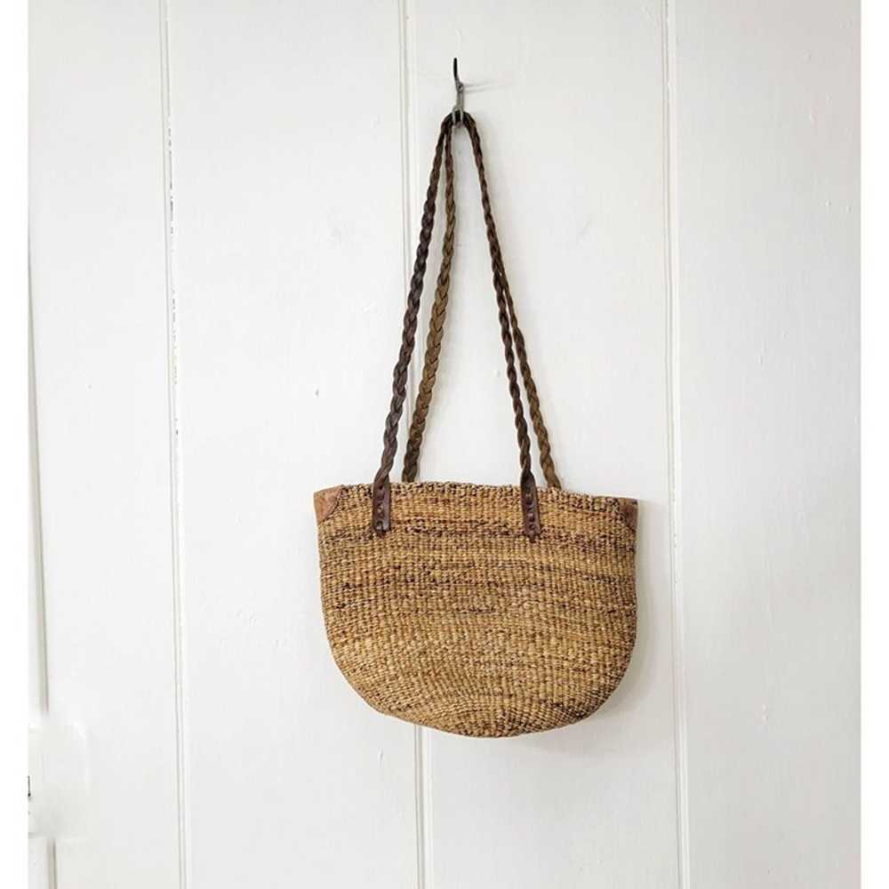 Vintage Boho Woven Jute and Leather Hippie Purse … - image 1