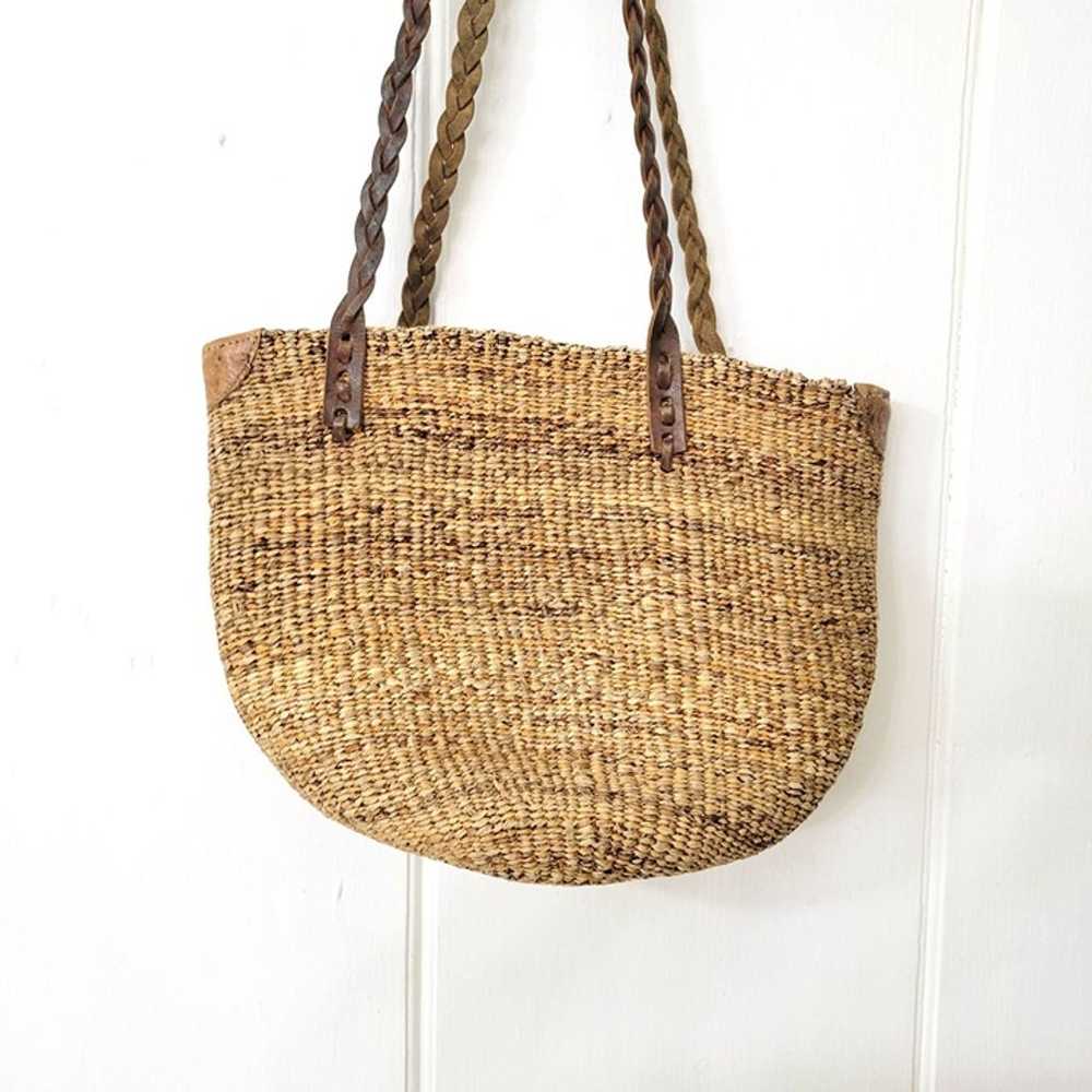 Vintage Boho Woven Jute and Leather Hippie Purse … - image 3