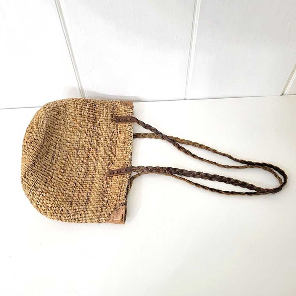 Vintage Boho Woven Jute and Leather Hippie Purse … - image 6