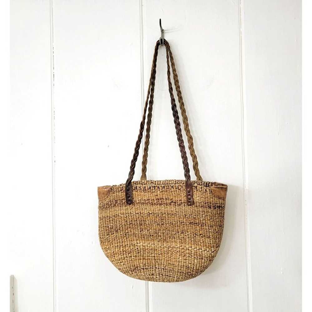 Vintage Boho Woven Jute and Leather Hippie Purse … - image 7