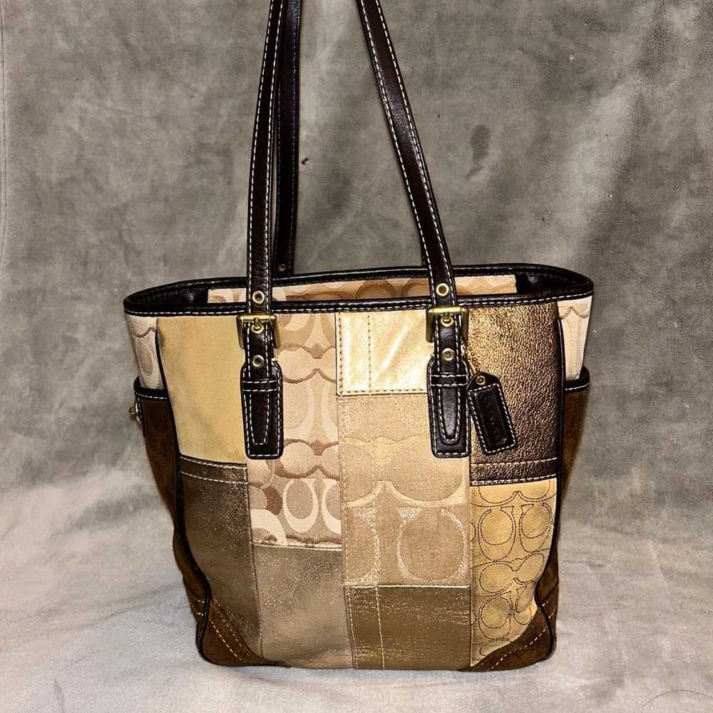 Authentic Coach Handbag - Gold & Brown Leather Su… - image 2